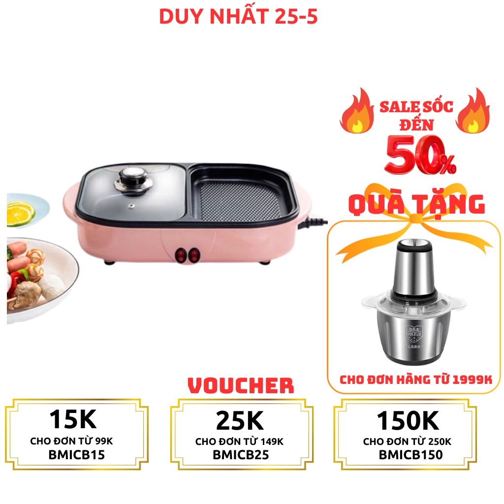 Nồi Lẩu Nướng Đa Năng Mini 2in1 Cắm Điện Nhỏ Xinh Tiện Lợi Màu Hồng Cute Chính hãng Fujika