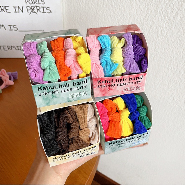 Haimeikang Set 5 Dây Buộc Tóc Co Giãn Nhiều Màu Sắc Ngọt Ngào Cho Nữ