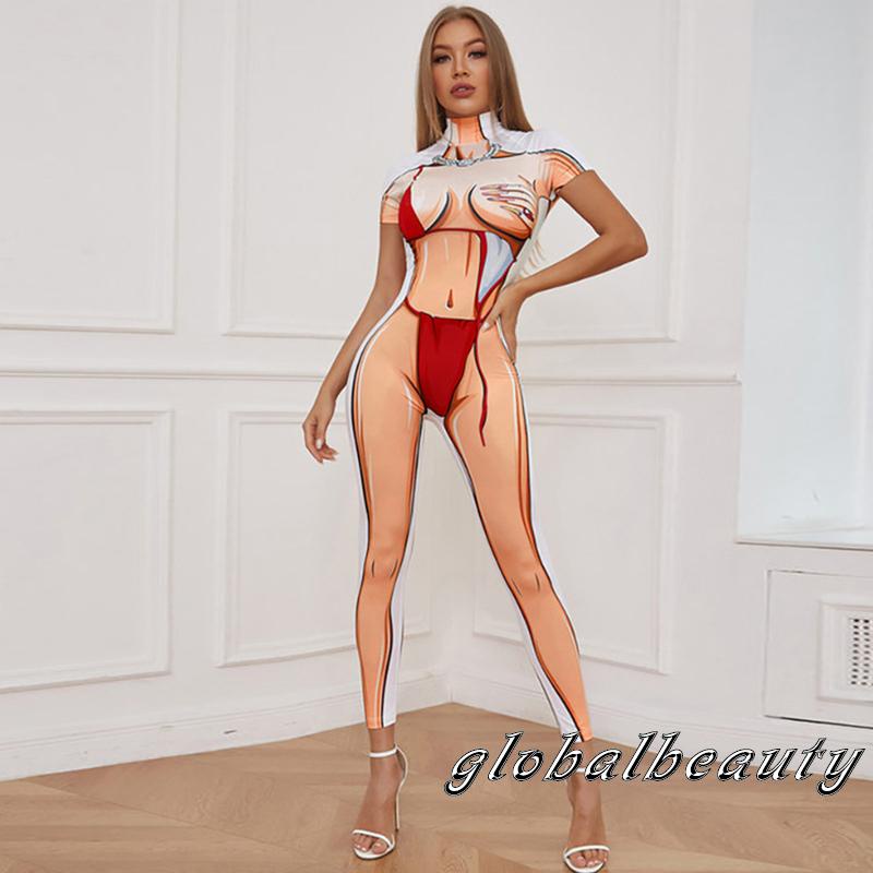 Bộ Bikini Ngắn Tay Cổ Lọ Form Ôm In Họa Tiết Thời Trang Dự Tiệc Cho Nữ