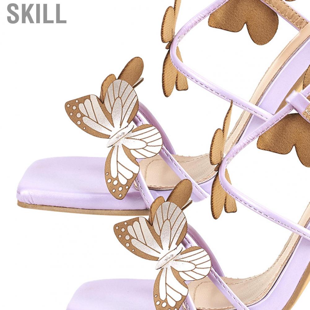 Skill Women High Heels  Butterflies Shock Absorption Open Toe Purple Ankle Strap Heeled Sandals Prevent Slip for Lady Wedding
