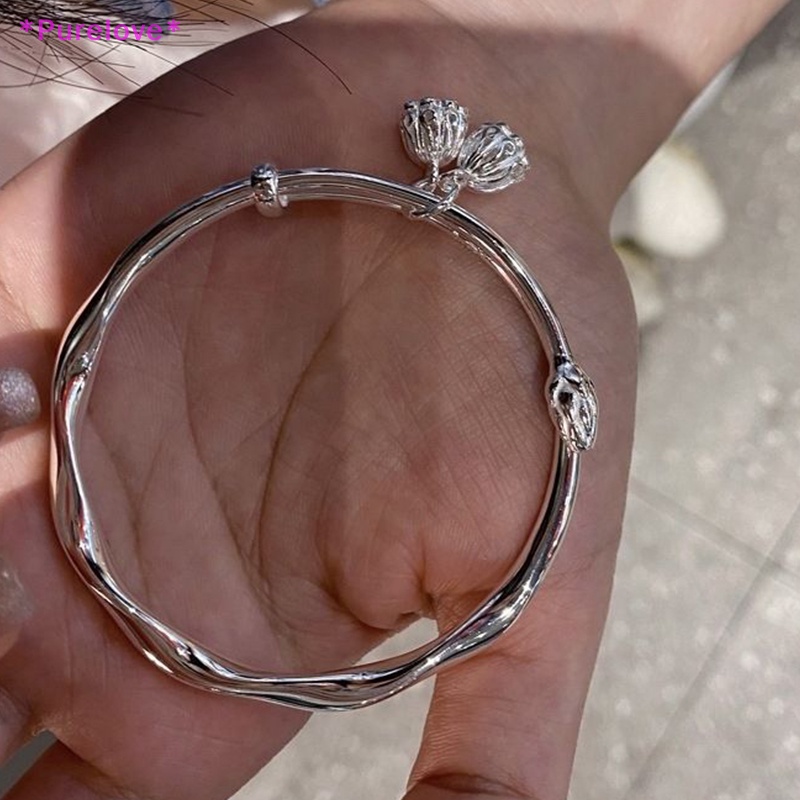Vòng Đeo Tay Bằng Bạc Hình Hoa Sen Thời Trang Vintage Dành Cho Nữ Mới