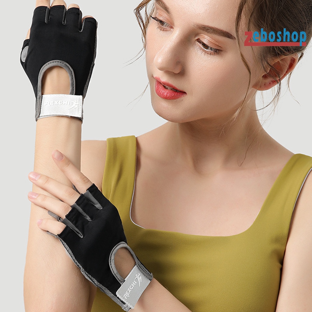 Găng Tay Hở Ngón Bằng Polyester Co Giãn Thoáng Khí Chống Trượt Chống Sốc Dùng Tập Thể Thao