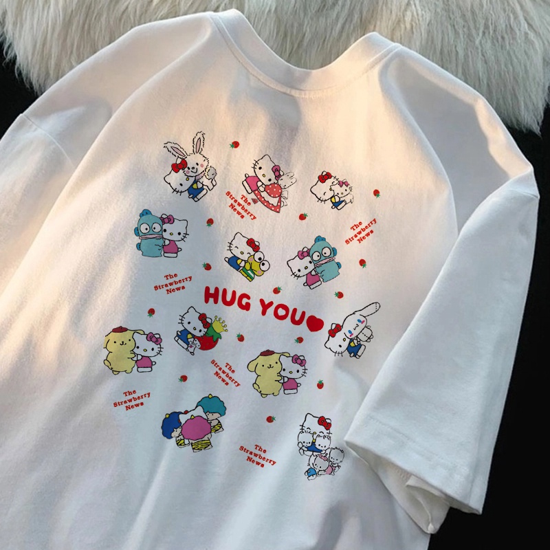 Hello Kitty Áo Thun Tay Ngắn Dáng Rộng Thời Trang Mùa Hè Cho Nữ
