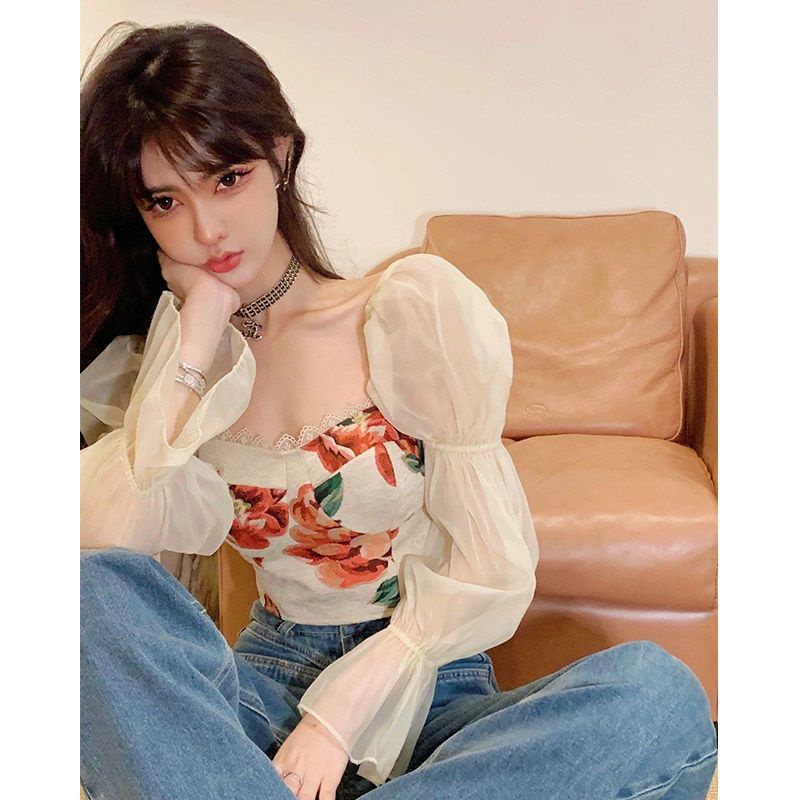 Áo Sơ Mi Tay Dài Cổ Vuông In Họa Tiết Hoàng Gia Thời Trang Pháp 5.26 Cho Nữ