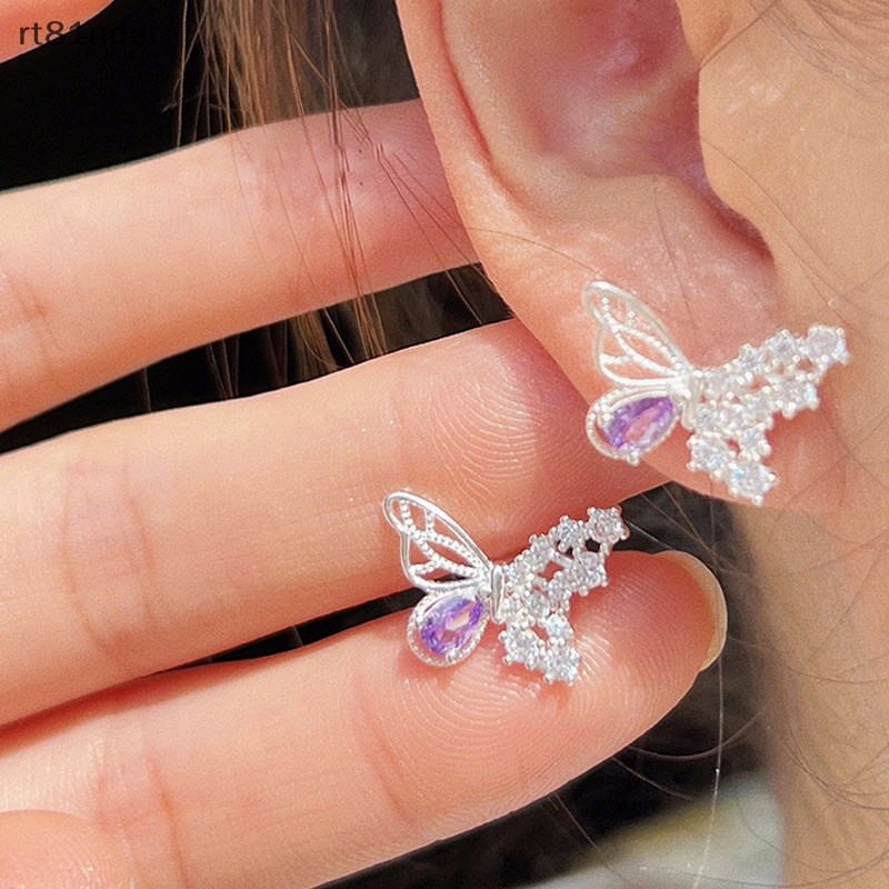 Rt 1 Đôi Khuyên Tai Dạng Xoắn Ốc Đính Đá Zircon Màu Tím Hình Bướm Dành Cho Nữ