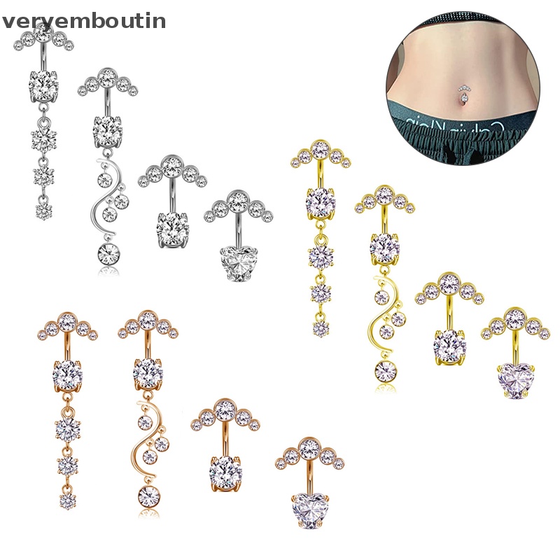 Bộ Khuyên Rốn Bằng Thép Không Gỉ Đính Đá Zircon Thời Trang Trong 1 Cho Nữ