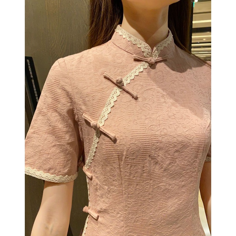 Đầm Sườn Xám Cách Tân Ngắn Tay Dáng Lửng Thời Trang Mùa Hè Phong Cách Trung Hoa Cổ Điển