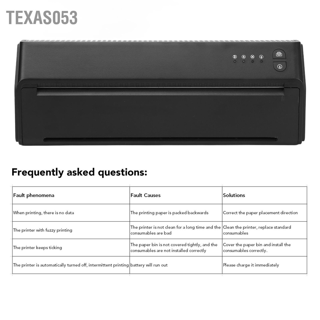Texas053 Hình Xăm Chuyển Máy Pin 2500MAh Mini In Nhiệt Photocopy Với 30 Chiếc Giấy Cho Thợ Đen