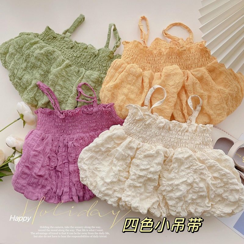 Hàng Có Sẵn Áo Hai Dây Màu Trơn Phong Cách Hàn Quốc Ngọt Ngào Mùa Hè Cho Bé Gái