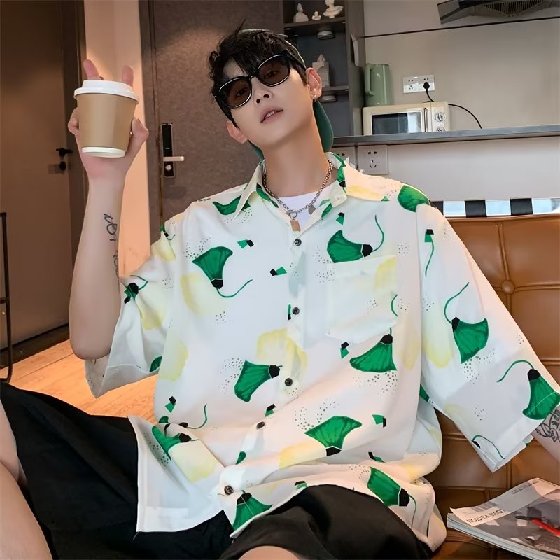 Áo Sơ Mi Tay Ngắn Dáng Rộng Họa Tiết Hoa Phong Cách Đường Phố Thời Trang Mùa Hè Cho Nam