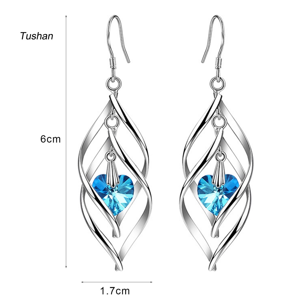 1 Đôi Bông Tai Treo Hình Thoi Đính Pha Lê Giả Hai Lớp Thời Trang Dành Cho Nữ