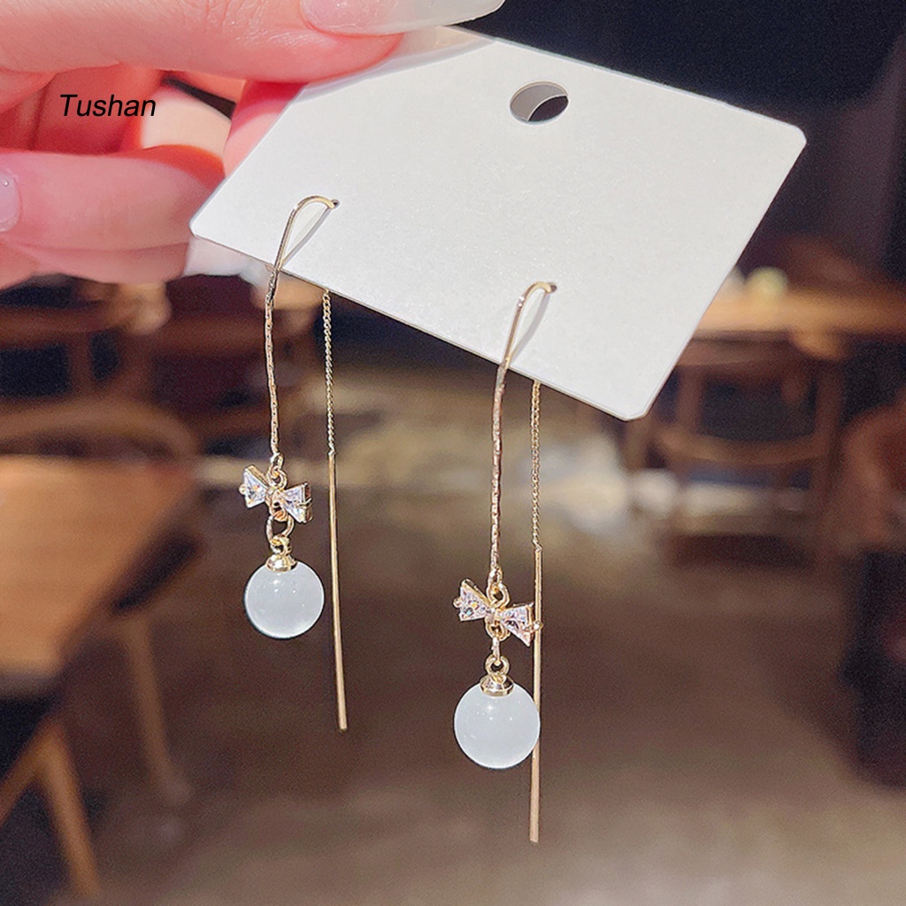 1 Cặp Bông Tai Hình Nơ Đính Đá Zircon Giả Kiểu Hàn Quốc Cho Đám Cưới [Ts] [Ts] 1 Cặp