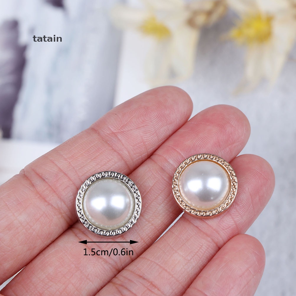 Set 10 Nút Kim Loại Đính Ngọc Trai Dùng Để May Vá / Trang Trí Sổ Tay DIY