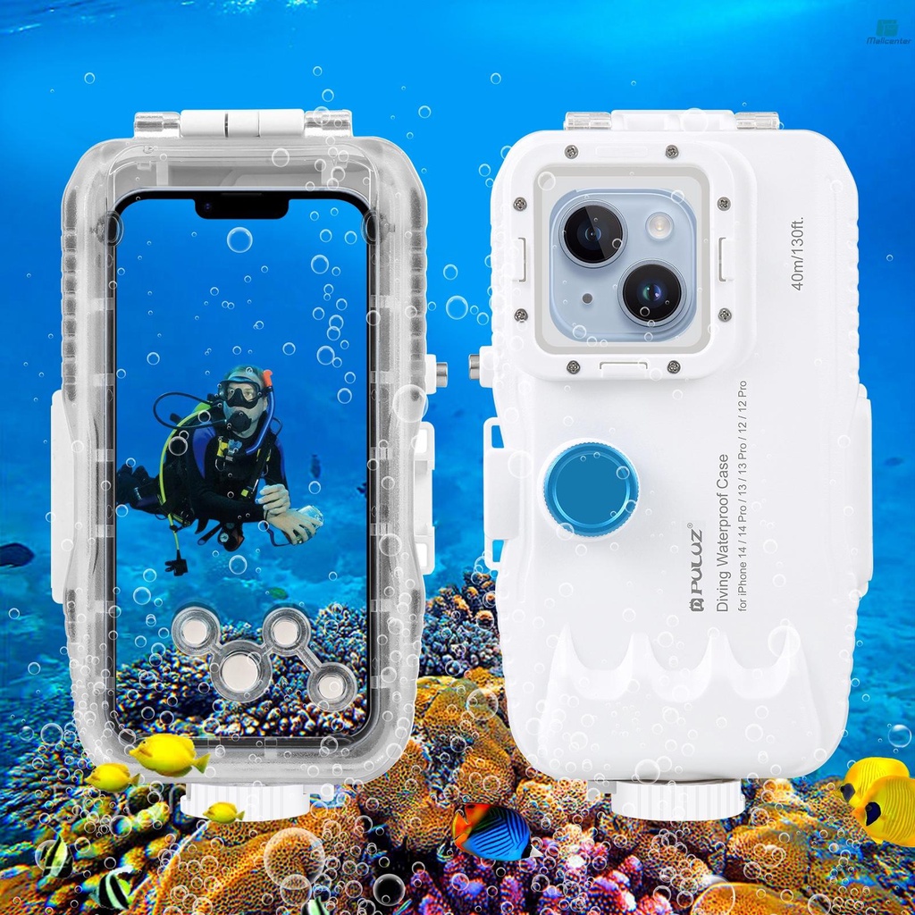 PULUZ 40M/131ft Waterproof Phone Case Diving Case Smartphone Underwater Housing Protective Case with Red Filter Neck Strap Cleaning Cloth Replacement for iPhone 14/iPhone 14 Pro/ iPhone 13/ iPhone 13
