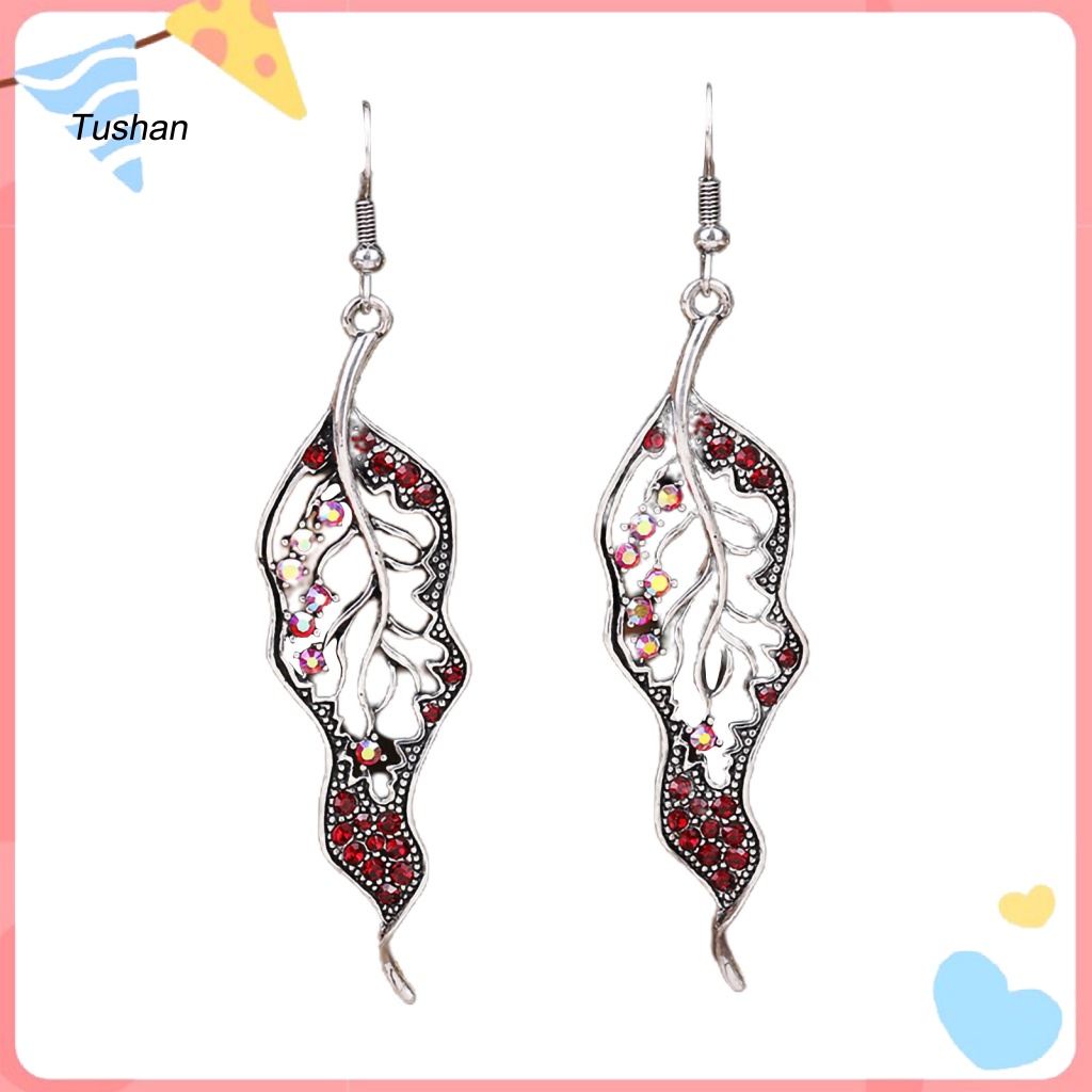 1 Đôi Bông Tai Hình Chiếc Lá Đính Đá Sáng Tạo Dành Cho Nữ