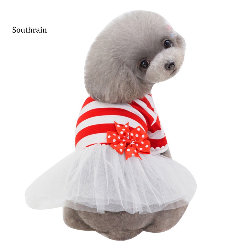 Đầm Công Chúa Họa Tiết Kẻ Sọc Đính Nơ Mềm Mại Thời Trang Xuân Hè Cho Cún Cưng