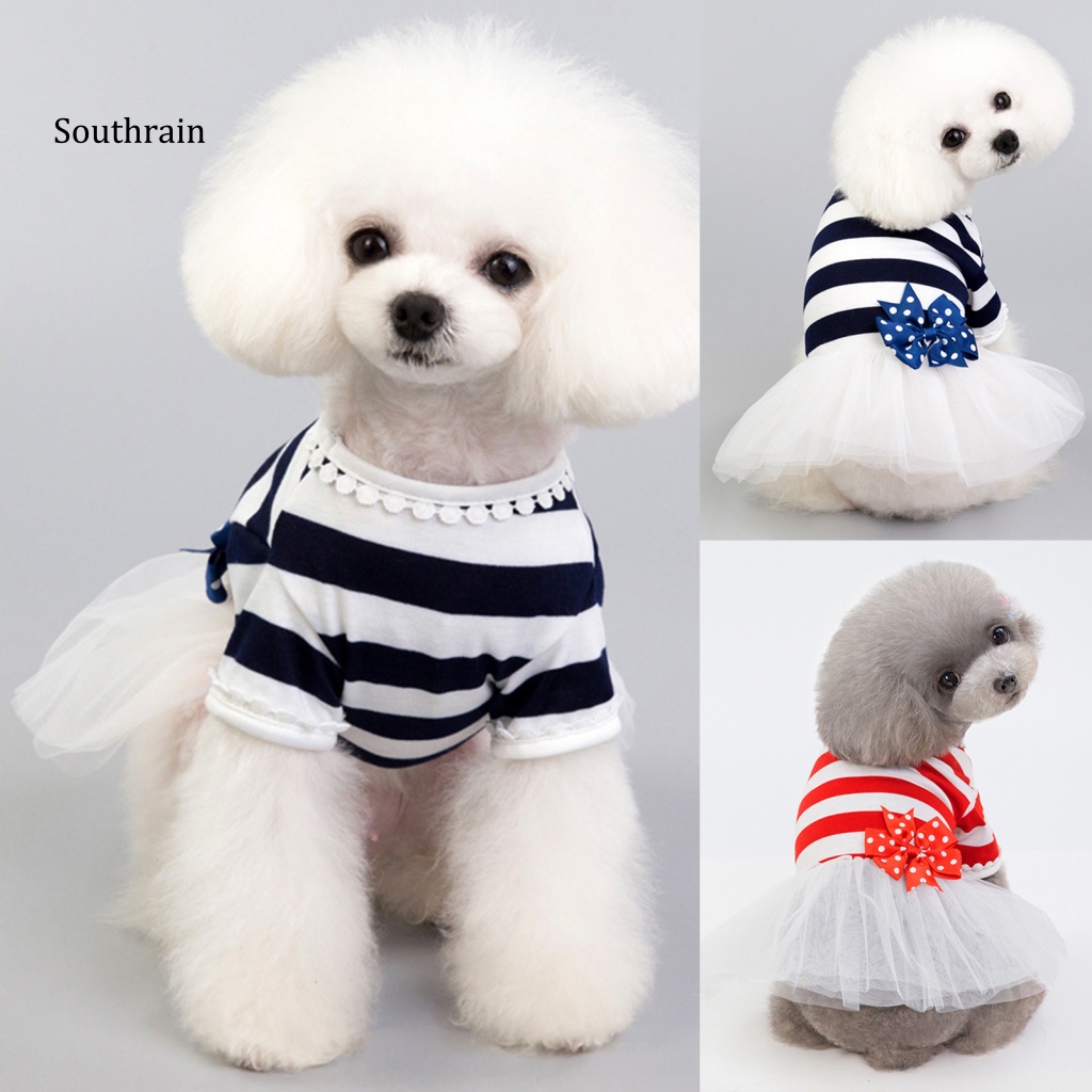 Đầm Công Chúa Họa Tiết Kẻ Sọc Đính Nơ Mềm Mại Thời Trang Xuân Hè Cho Cún Cưng