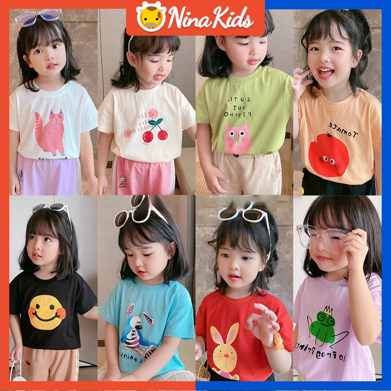 Áo Thun Tay Ngắn Cổ Tròn Bằng Vải Cotton In Họa Tiết Dễ Thương Phong Cách Hàn Quốc Thời Trang Mùa Hè Cho Bé Gái 2