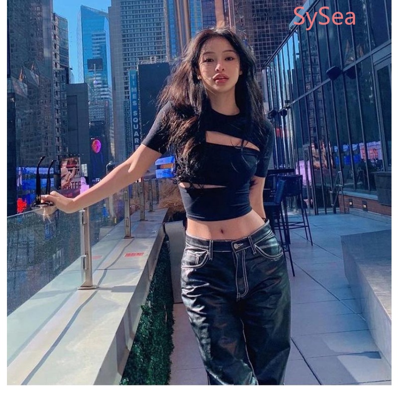 Áo Croptop Dáng Ôm Thiết Kế Đục Lỗ Thời Trang Quyến Rũ Cho Nữ