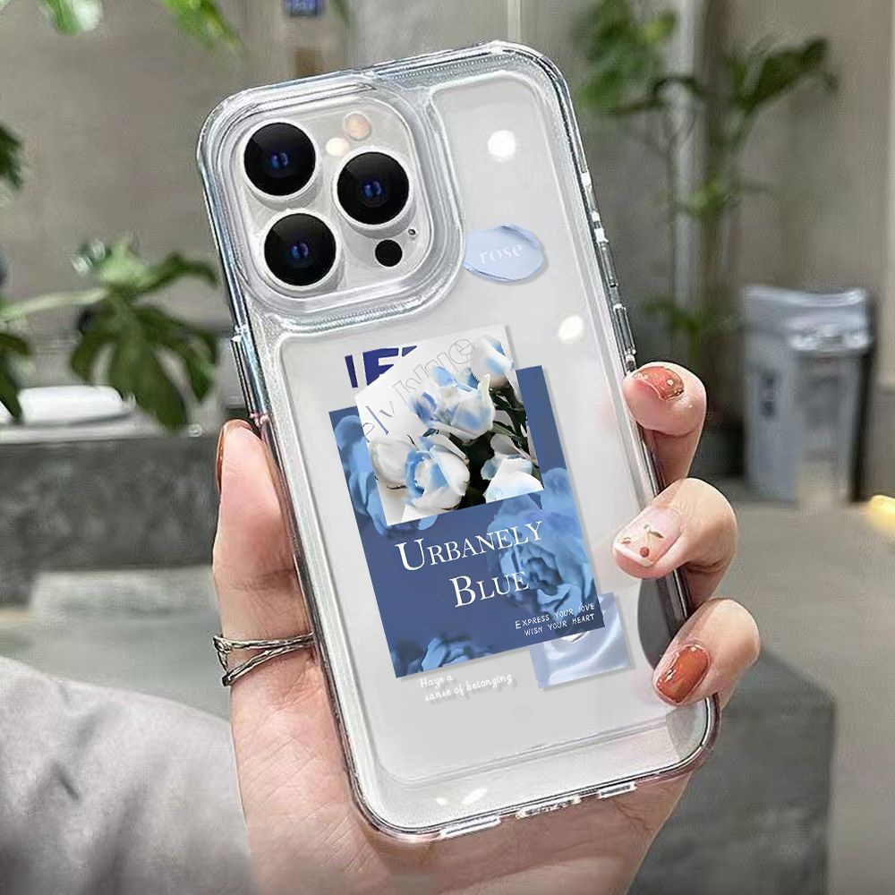 Ốp Điện Thoại TPU Mềm Chống Sốc Họa Tiết Hoa Hồng Xanh Dương Cho iphone 14 pro max 11 Promax 11 12 / 13 / 6 / 7 / 8plus / X max