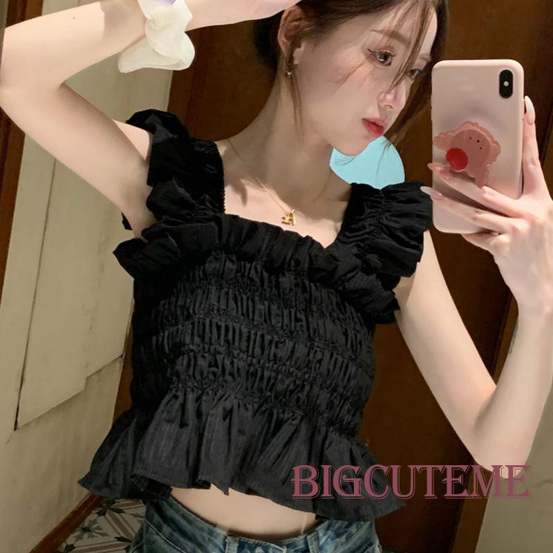 Áo Croptop Cổ Vuông Tay Bay Màu Sắc Trơn Thời Trang Mùa Hè Dành Cho Nữ