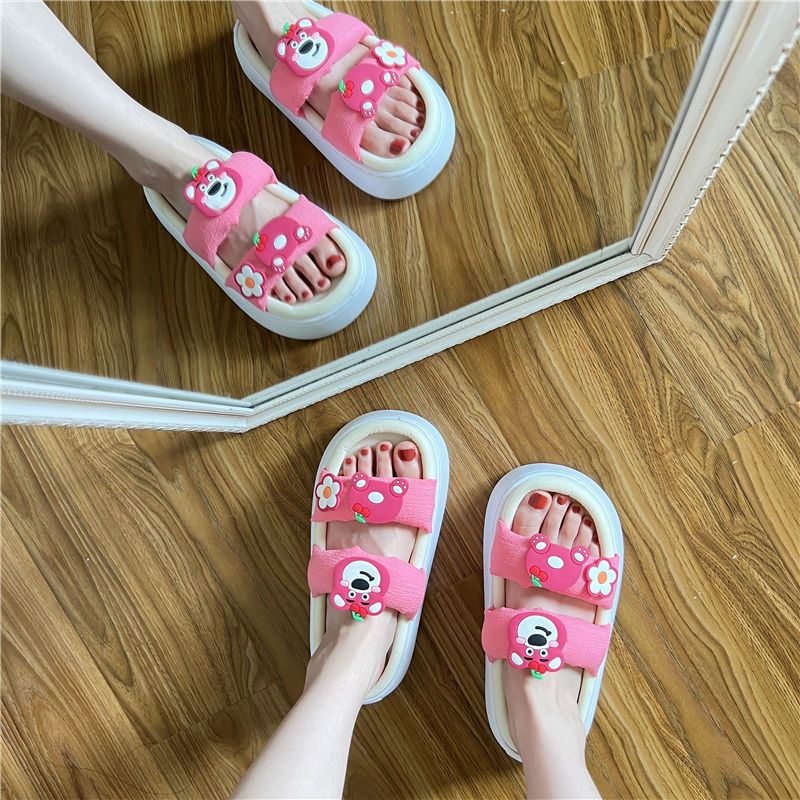 Dép Sandal Đế Dày Mềm Mại Chống Trượt In Họa Tiết Dâu Tây / Gấu Dễ Thương Thời Trang Mùa Hè Cho Nữ