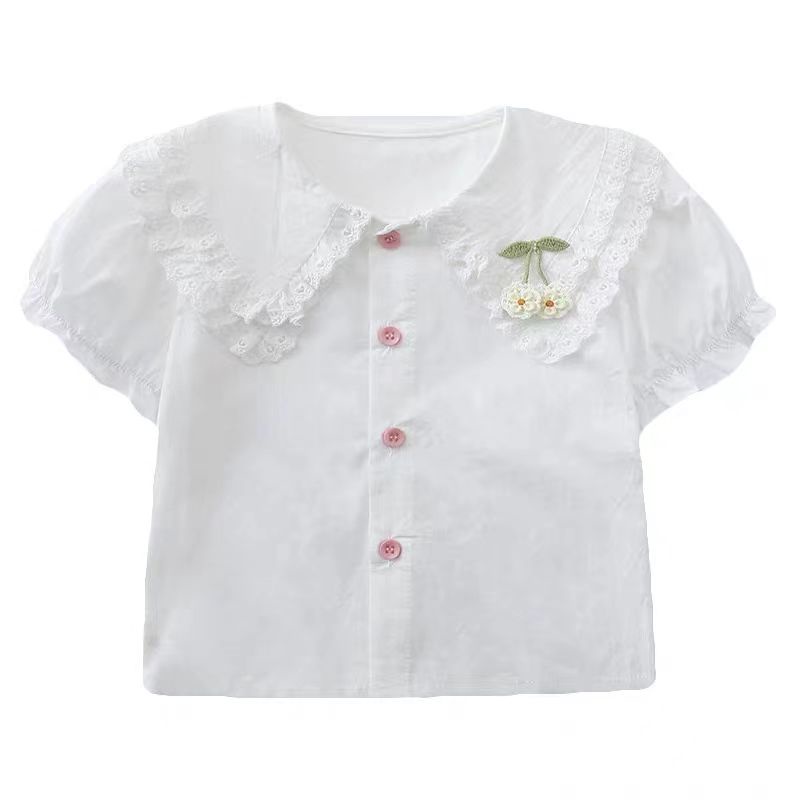 Áo Sơ Mi Cotton Mỏng Tay Ngắn Màu Trắng Phong Cách Hàn Quốc Thời Trang Mùa Hè 6MMT Dành Cho Bé Gái
