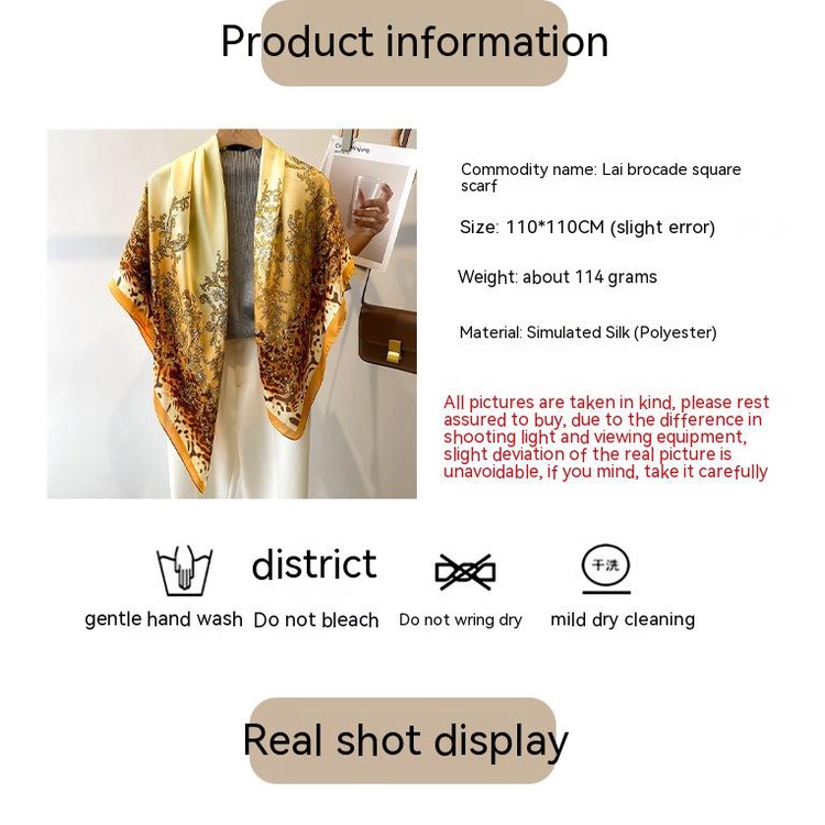 Khăn Quàng Cổ Hình Vuông Cỡ Lớn 110cm Chất Liệu Lụa Satin Phong Cách Retro Thời Trang Cho Nữ