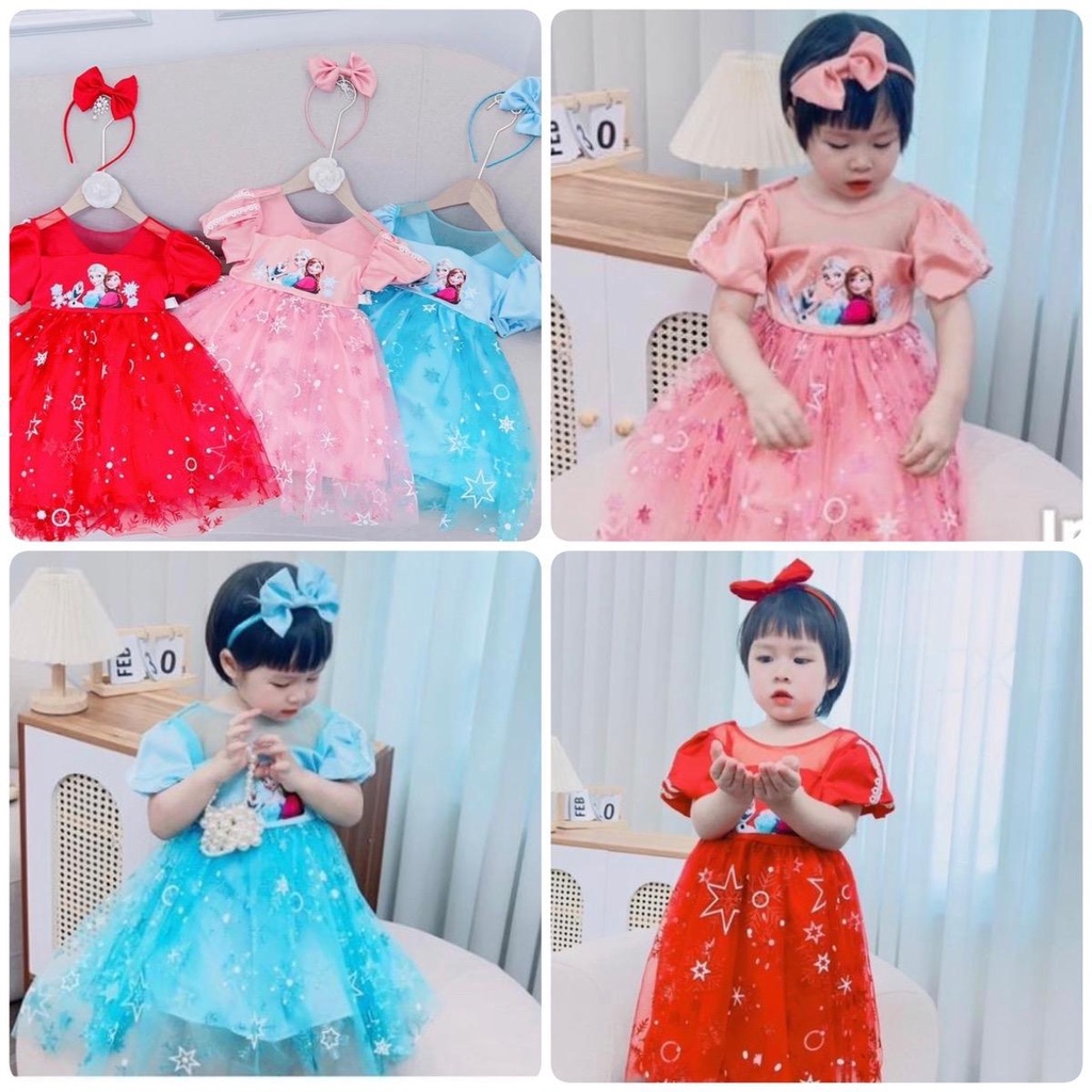 Váy elsa công chúa tặng kèm bờm chất lụa mềm