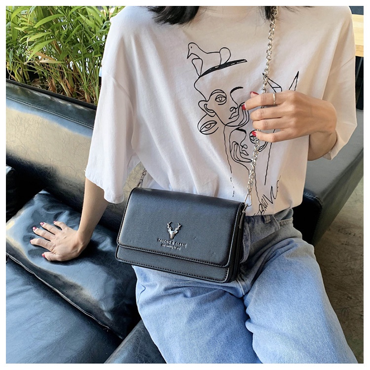 Túi Đeo Chéo Hình Vuông Cỡ Nhỏ Phối Dây Đeo Sợi Xích Phong Cách Instagram Thời Trang Cho Nữ