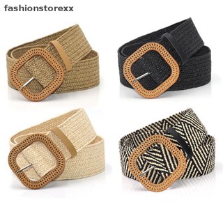 Thắt lưng đan rơm co giãn khóa vuông phong cách boho cổ điển thời trang mùa hè cho nữ
