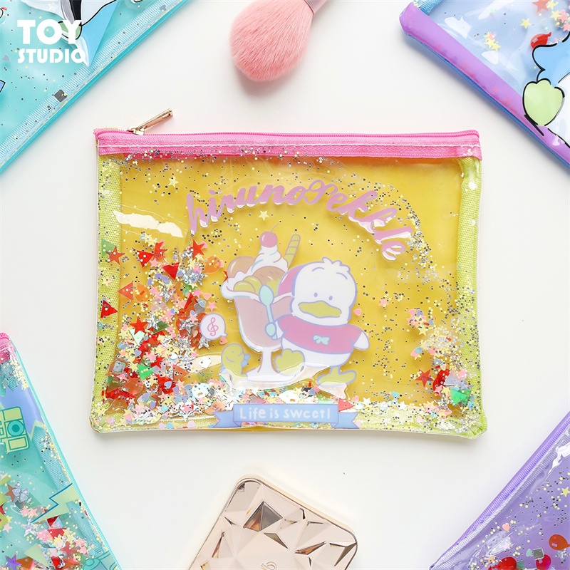 Túi Đựng Mỹ Phẩm Di Động Bằng pvc Trong Suốt Lấp Lánh Chống Thấm Nước Họa Tiết Hoạt Hình Sanrio Sáng Tạo
