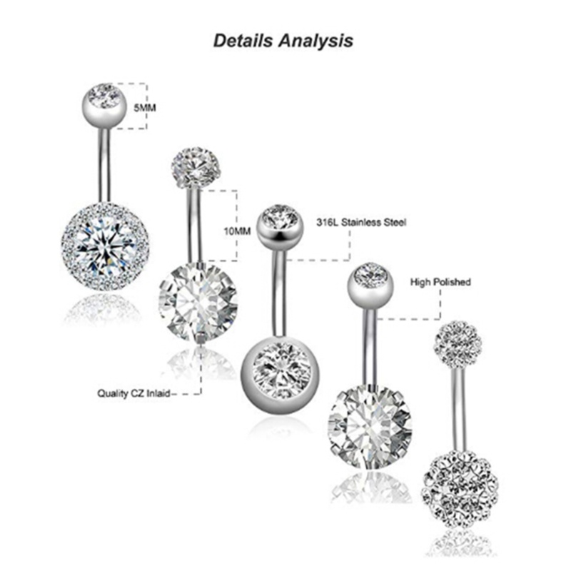 Set 5 Khuyên Rốn Thép Không Gỉ Cá Tính Dành Cho Nữ