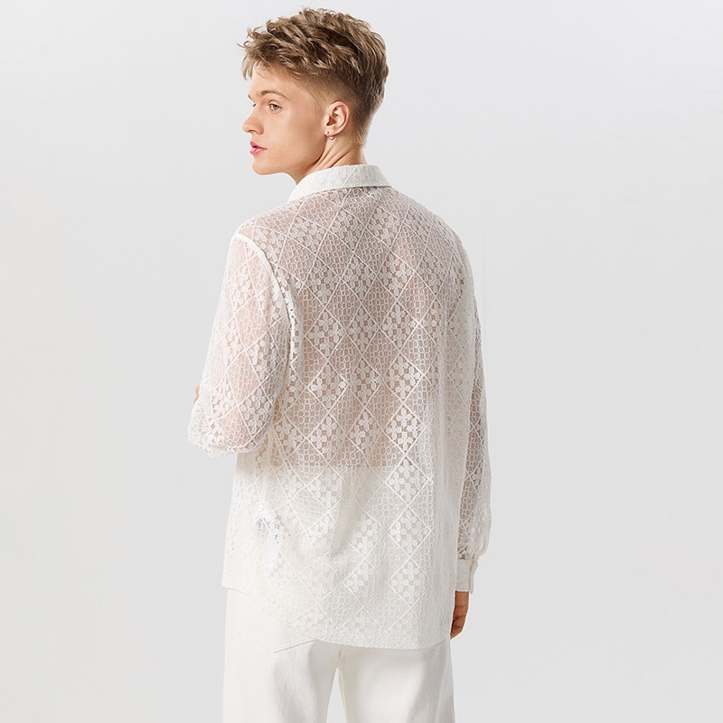 INCERUN Áo Sơ Mi Tay Dài Phối Ren Trong Suốt Nhẹ Nhàng Hợp Thời Trang