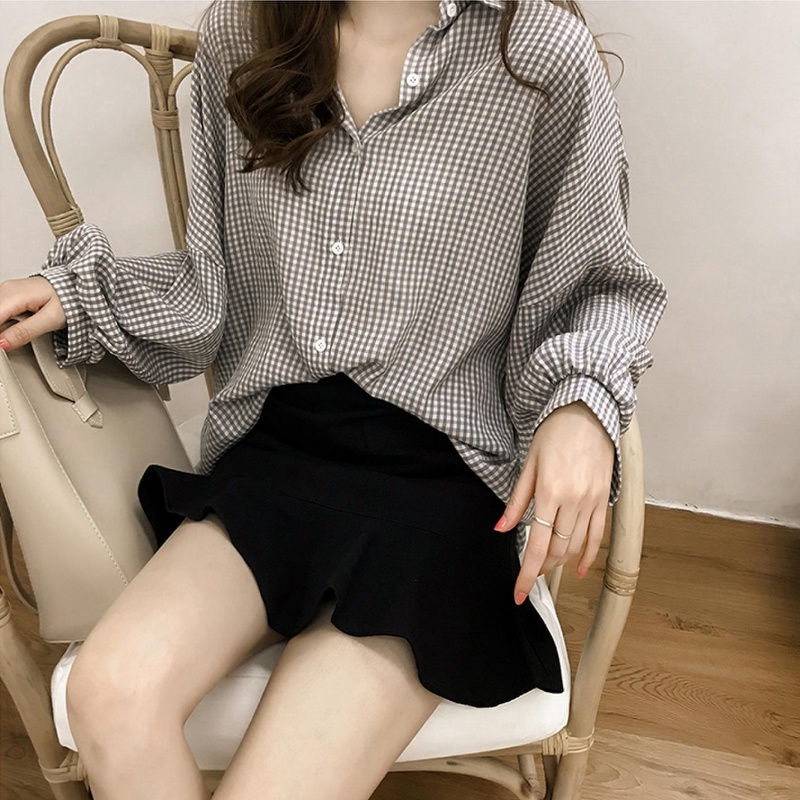 Liên Kết Với Nhau ❁ Áo Sơ Mi Tay Dài Dáng Rộng Kẻ Sọc Caro Thời Trang Cho Nữ