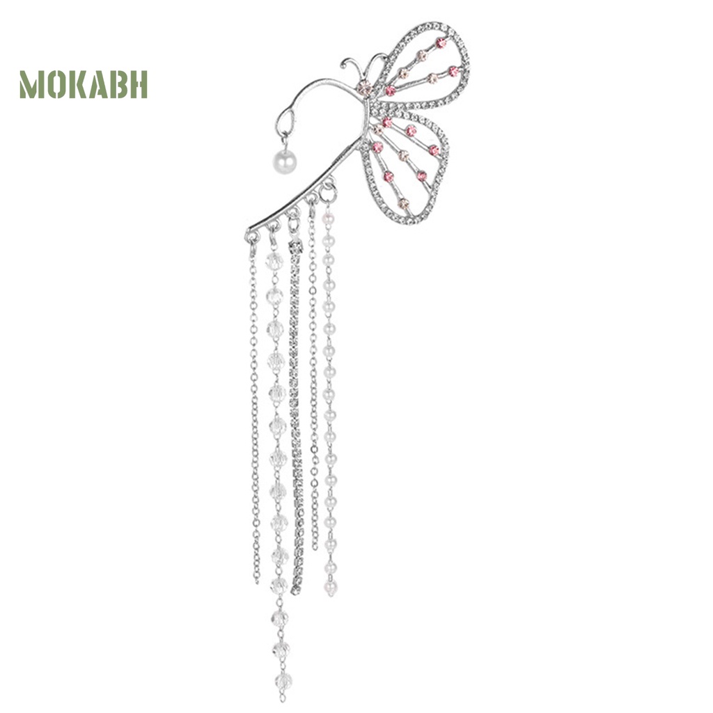 [Mới] 1 Bông Tai Dài Hình Bướm Đính Ngọc Trai Giả Trang Trí Không Cần Khoan Lỗ Thanh Lịch Dành Cho Nữ