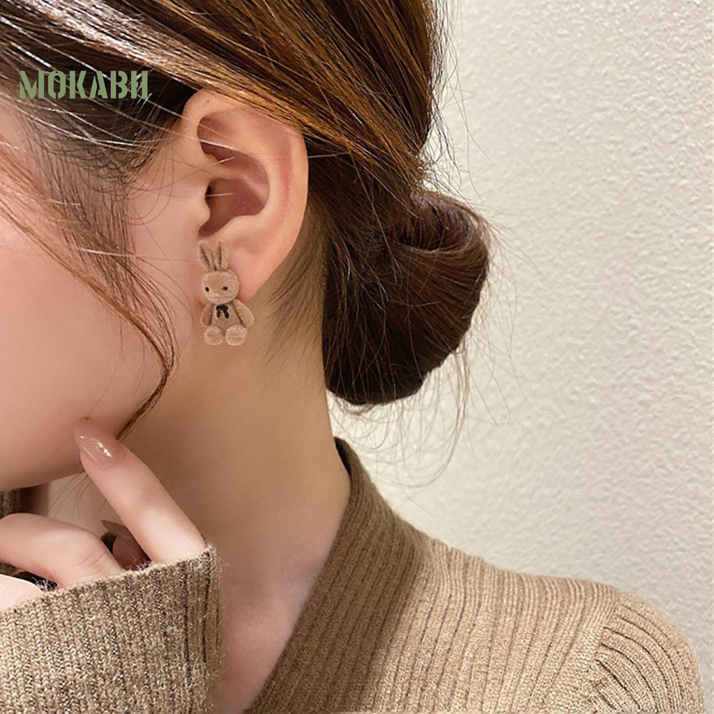 [Mới] 1 Cặp Bông Tai Thỏ Nhung Ấm Áp Thanh Lịch Thời Trang Mùa Đông