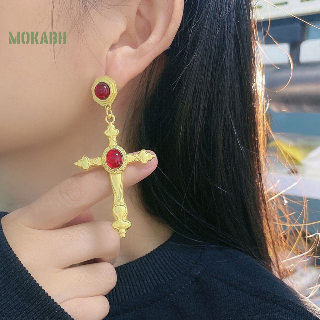 1 Đôi Bông Tai Hình Thánh Giá Bằng Thủy Tinh Màu Sang Trọng Phong Cách Trung Cổ Dành Cho Nữ