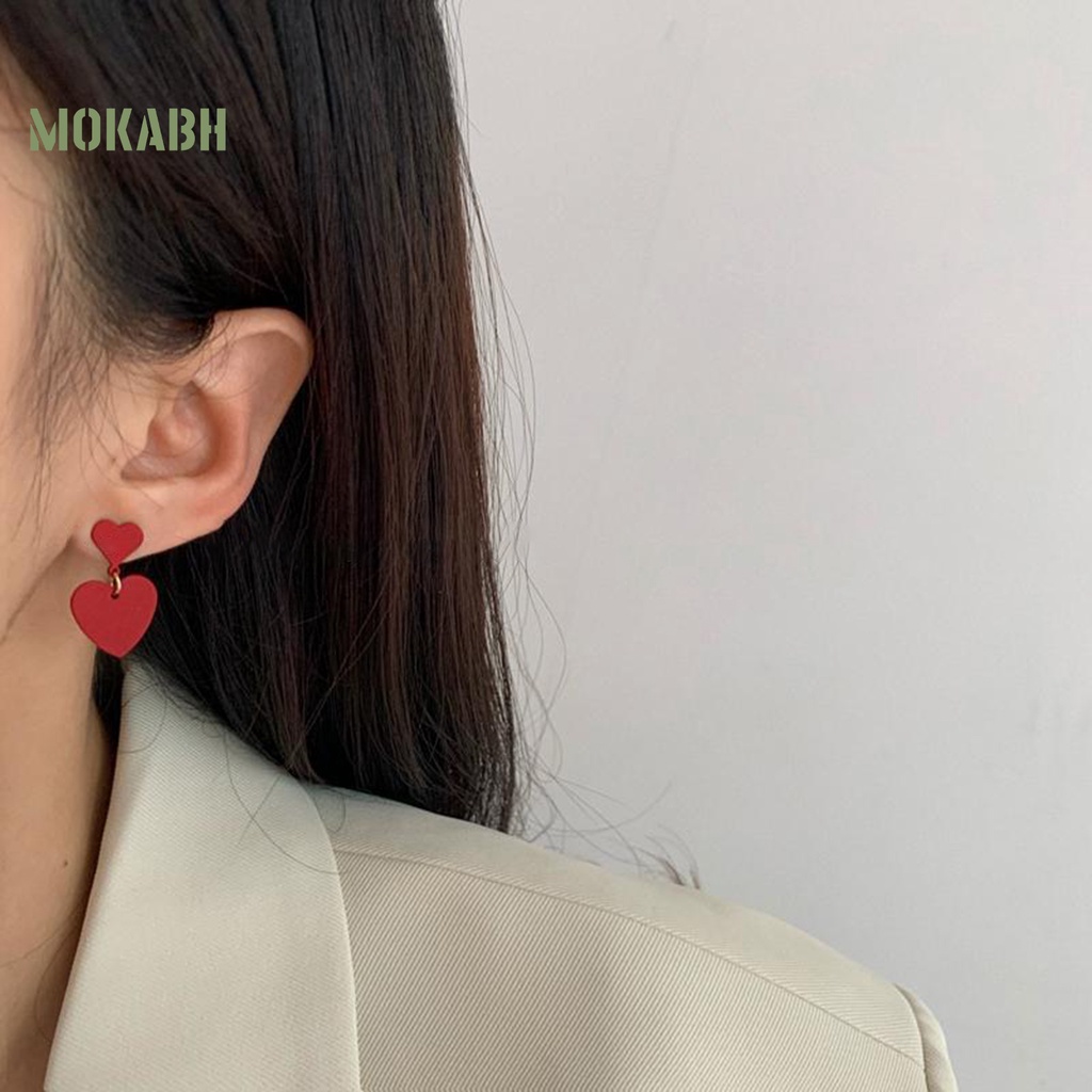 1 Đôi Bông Tai Hình Trái Tim Hai Lớp Chống Mài Mòn Thời Trang Công Sở