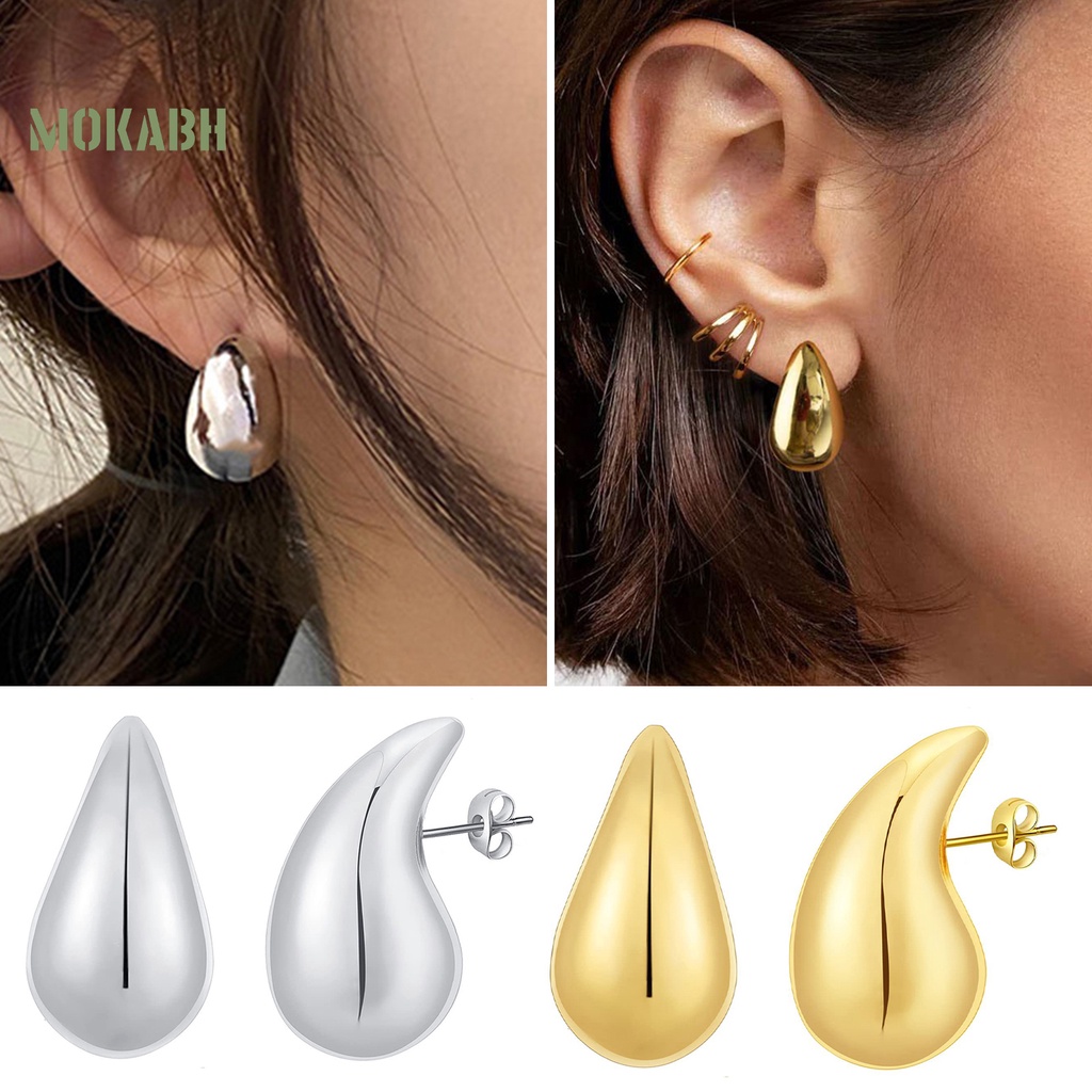 1 Đôi Bông Tai Hình Giọt Nước Màu Vàng Kim Không Gây Dị Ứng Phong Cách Retro Thời Trang Dành Cho Nữ