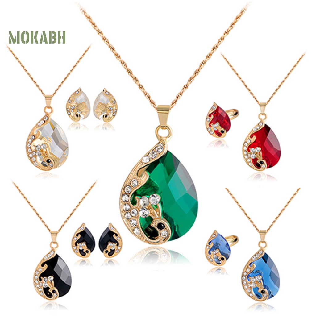 Bộ Trang Sức Bằng Hợp Kim Dát Đá Hình Giọt Nước Tinh Tế