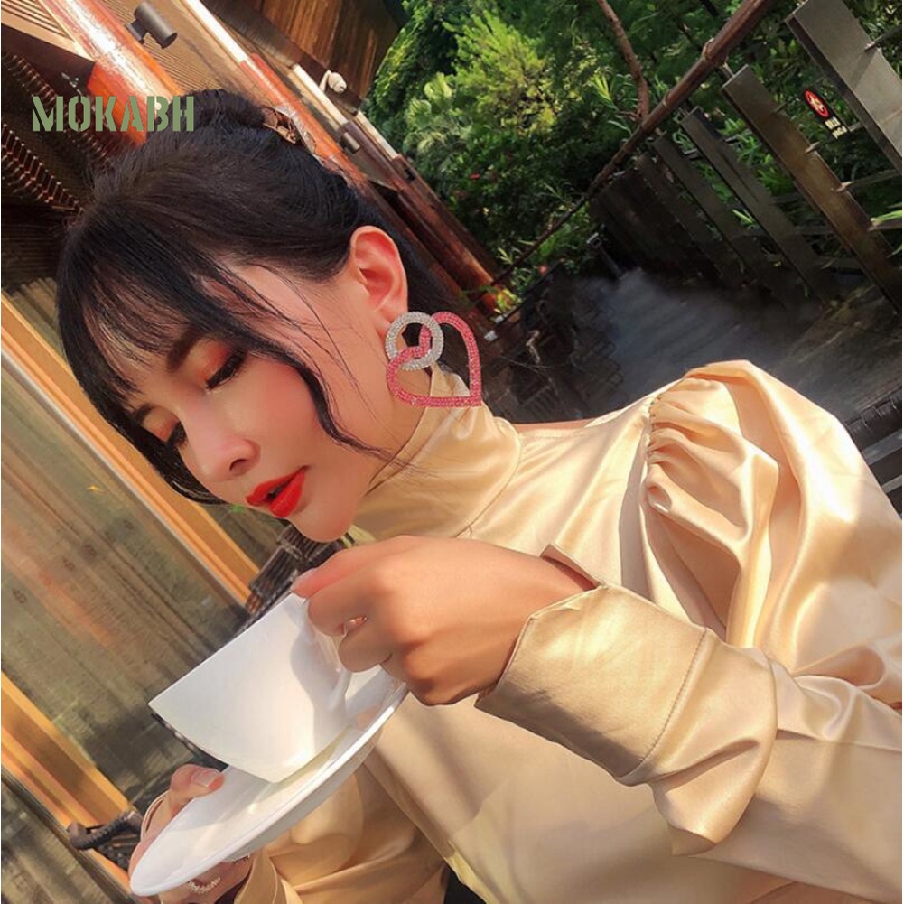 Bông Tai Hình Tròn Đính Đá Hình Trái Tim Thời Trang Dự Tiệc Cho Nữ