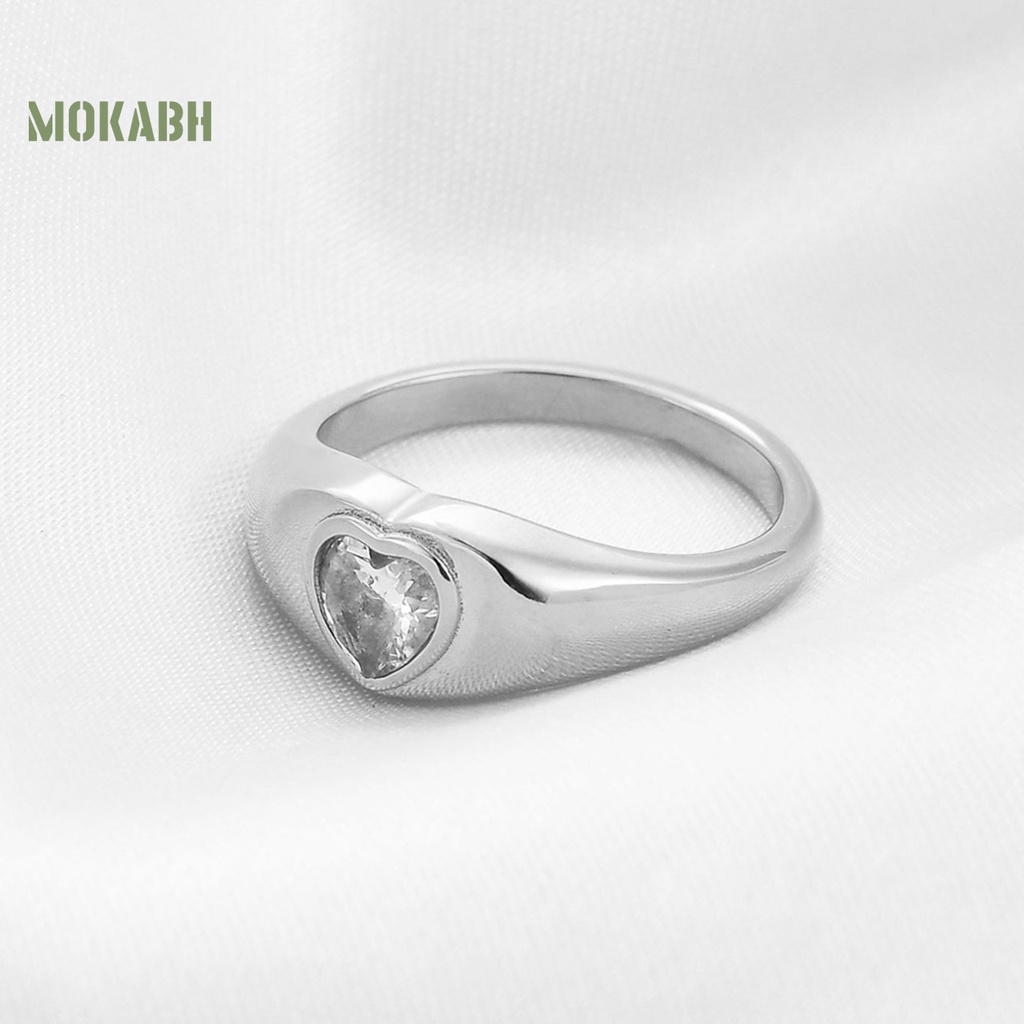 Nhẫn Hình Trái Tim Bằng Thép Không Gỉ Không Gây Dị Ứng Đính Đá Thời Trang Dành Cho Nữ