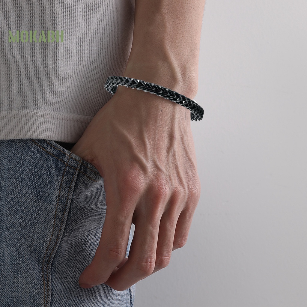 Vòng Đeo Tay Bằng Thép Titan Họa Tiết Xương Rắn Phong Cách Punk Âu Mỹ Thời Trang Cho Nam