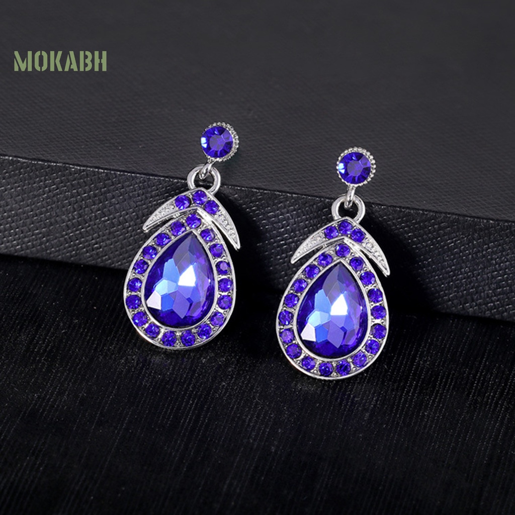 1 Bộ Vòng cổ + Bông Tai Đính Kim Cương Giả Hình Giọt Nước Lấp Lánh Sang Trọng