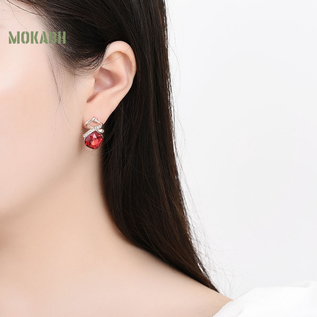 1 Bộ Vòng cổ + Bông Tai Hình Học Xoắn Đính Đá Màu Đỏ Thời Trang Dành Cho Nữ