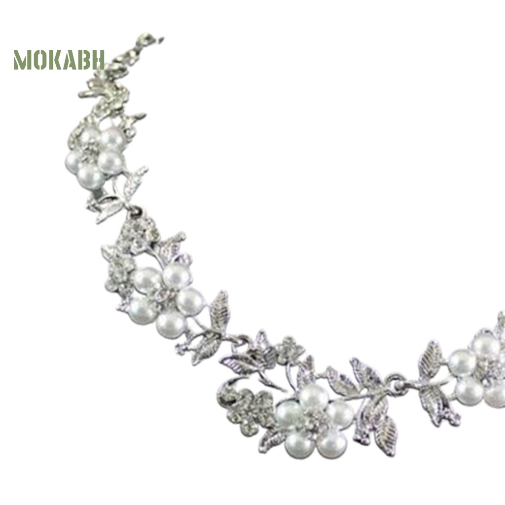 1 Bộ Vòng cổ + Bông Tai Mạ Bạc Đính Ngọc Trai Nhân Tạo Thời Trang Cho Nữ