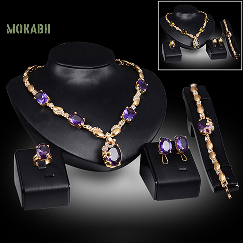 Bộ Trang Sức Gồm Vòng cổ / Vòng Tay / Nhẫn / Bông Tai Dát Đá Quyến Rũ