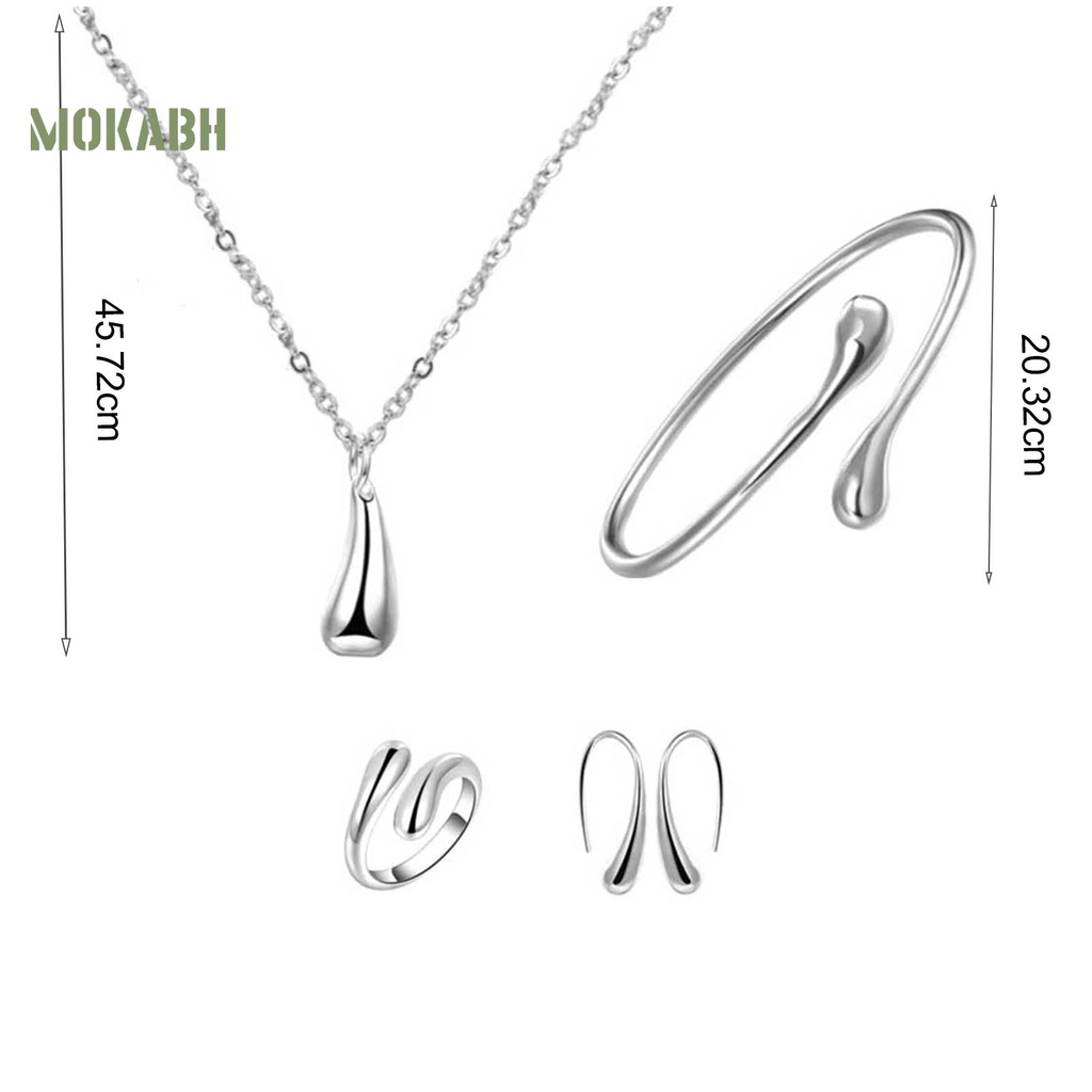 Bộ Trang Sức 4 Món Mặt Vòng cổ + Bông Tai Hình Giọt Nước Bằng Hợp Kim