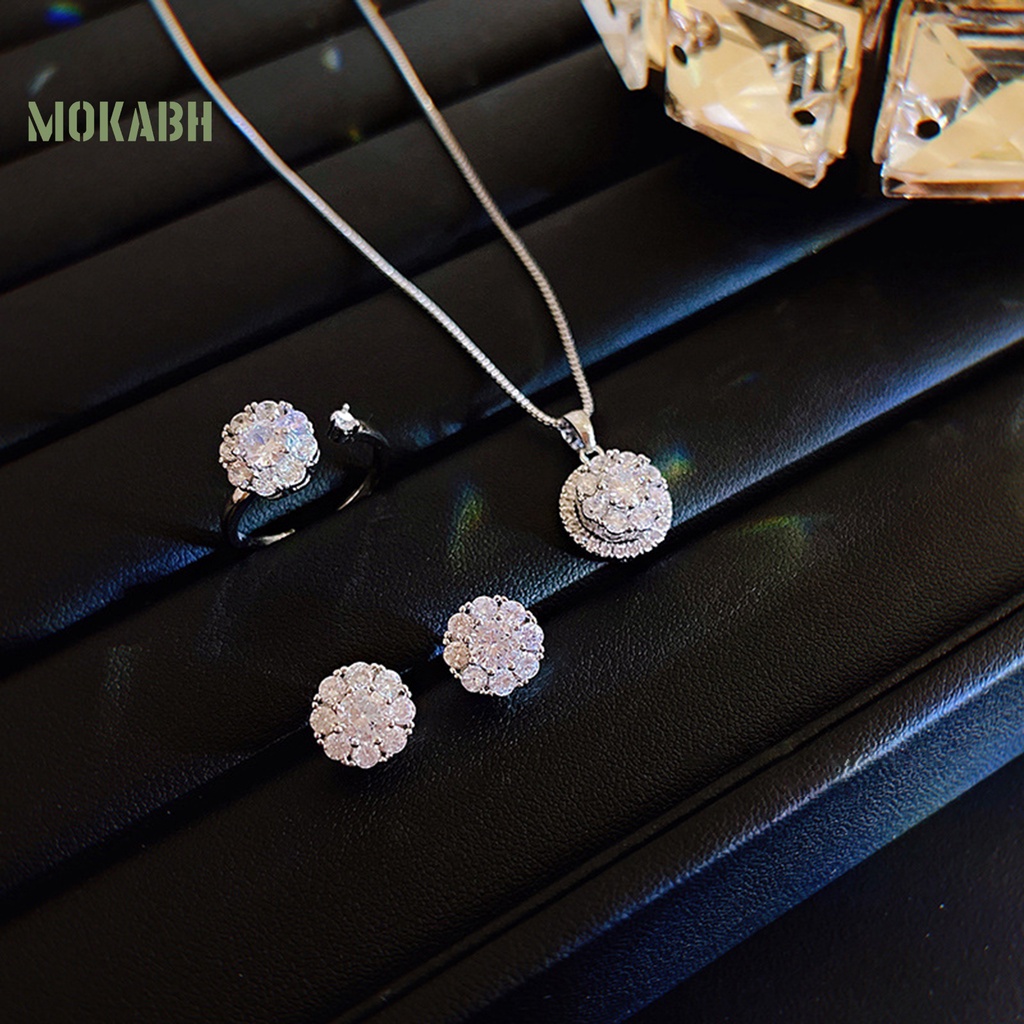 Bộ Vòng cổ + Bông Tai + Nhẫn + Nhẫn Hình Tròn Đính Đá Lấp Lánh Thời Trang Sang Trọng Cho Nữ
